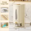 Cream rice storage container 10kg with dispenser and timer on marble countertop - Large Press Type Rice Bucket / Cream