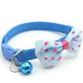 Blue pet collar with pink polka dot bowtie and small bell for cats or small dogs - Sky Blue
