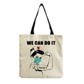 Nurse themed cream canvas tote bag with We Can Do It print and black handles - We Can Do It Nurse Edition Style (hm6998)