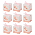 Nove scatole regalo rosa in carta con design a cuore traforato e nastri di seta rosa - Rosa
