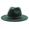 Dark green wool fedora hat with snakeskin band and gold stud accent for men and women - Dark Green