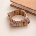 Modern square-shaped brown wooden bangle with vertical stripe texture and geometric design - L414-4 Light Coffee Horizontal Pattern Square