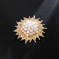Elegant gold-tone sunflower pearl brooch with sparkling textured alloy petals - Gold Sunflower Pearl Brooch (XD9491-1)