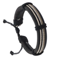 Bracelet multicouche tressé pour hommes avec cuir noir et cordons en coton ondulés - Noir