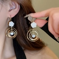 Elegant gold metal rose earrings with concentric circles and sparkling zircon stones - Rose Concentric Ring Zircon Drop (107# Hook)
