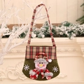 Christmas gift bag in dark green felt with red plaid handles and a 3D snowman character - Snowman Style [17*16cm]