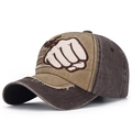Cappellino da baseball vintage lavato con contrasto kaki e ricamo a pugno - Fronte Beige Corpo Caffè