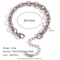 Silver 316L stainless steel S-chain anklet with 7.2mm width and 20+5cm length - 7.2mm Cross Angle Chain Anklet - Steel Color