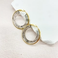 Detail of 18K gold stainless steel hoop earrings with grey marble resin texture - Dark Grey