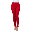 Classic red slim fit high waist stretch denim jeans for women with button closure - Red