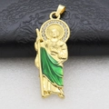 Detailopname van de Sint-Judas hanger met groen emaille en witte kristallen - Goud-2