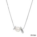 Collana minimalista in acciaio inossidabile con perla e perline in metallo argento - Argento (PD1964)