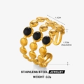 Dreilagiger verstellbarer Edelstahlring in Goldoptik mit schwarzen Emaille-Akzenten - 3-Schicht Offen (ZN855G-5) / Gold-Schwarzer Punkt