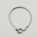 Pulsera de cadena plana en plata pulida con un cierre de resorte circular fino - Pulsera de Cadena de Eslabones-Color Acero