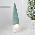 Gnomo de Navidad de terciopelo verde con barba blanca larga y luz LED cálida - verde oscuro
