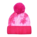 Tie-dye rose pink cable knit beanie with large faux fur pompom for winter outdoor warmth - Tie-dye Pink White