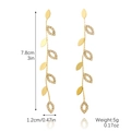 Long gold leaf drop earrings with sparkling rhinestones and delicate chain tassels - Gold Rhinestone Willow Leaf