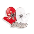Christmas red and white glove brooch with snowflake pattern and sparkling rhinestones - Christmas Gloves (Red + White)