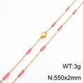 Minimalist gold plated titanium steel necklace with pink tubular beads and lobster clasp - Gold Rose Red (KN232214-Z)