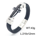 Men's braided black leather bracelet with bullet-shaped titanium steel clasp - 19cm Two-Tone Black (KB161756-KFC)