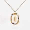 Gold s925 silver necklace featuring an oval pendant with multicolored zircons and number 0 - 925 Silver / Letter O (Gold)