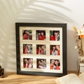 Black wooden 9-opening square photo frame with white mat for couple memories - Flat Style-Black