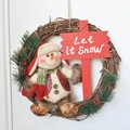 Christmas wreath with plush snowman, pine needles and Let it Snow wooden sign decoration - Wooden Sign Snowman Large