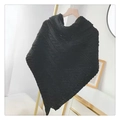 Classic black knitted triangle shawl with elegant cable patterns on a gold hanger - Black