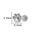 Titanium animal paw print stud earring with silver polished finish and screw thread - Silver Cat Paw Style (T2524-7#银)