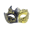 Men's half-face masquerade mask with gold glitter patterns and black wave-edge design - Black & Gold