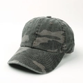 Detail view of washed camouflage cotton baseball cap with reinforced stitched brim - Adjustable (55-60cm) / Black Grey Camouflage