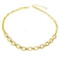 Hip hop gold chunky chain necklace with pavé zircon smiley link and lobster clasp - Oval Zircon Stitching Chain Necklace