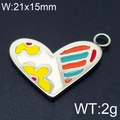 Silver stainless steel heart pendant with colorful enamel inlay in yellow, red and teal - Yellow Red Blue Green Enamel Pattern (KLJ6416-Z)