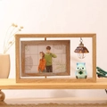6-inch rotating wooden photo frame with HOME lamp and blue hamster miniature - Double Sided Horizontal - Blue Hamster