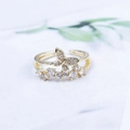 Golden double butterfly open ring with sparkling cubic zirconia on white background - Gold (D7304)