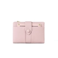 Kurze Damen Geldbörse aus rosa genarbtem Leder mit goldenen Nieten-Details - Rosa