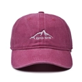 Front detail of washed magenta baseball cap with mountain and BIG SIS embroidery - One Size / Rose Red-BIG SIS