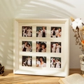 Minimalist cream white grid frame with nine openings for wedding photos on wood desk - Beveled Style-White