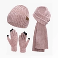 Conjunto de invierno con gorro de punto, bufanda y guantes táctiles rosa pálido - Rosa Empolvado