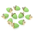 Set of 10 matte light green resin strawberry charms with gold leaf ring for DIY jewelry - Matte Green