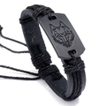 Men's punk black multi-layer braided leather bracelet with wolf head metal totem - Black