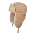 Gorro de aviador de gamuza beige para invierno con forro grueso y orejeras térmicas - Caqui