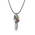 Detail of tree of life wire-wrapped green crystal pendant with colorful chakra stones - Approx. 15*60mm / Labradorite [With Leather Rope]