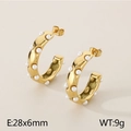 Golden C-shaped earrings with embedded white pearls and 28x6mm size detail - Style D Pearl Stripes (KE115337-KFC)