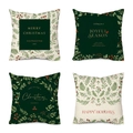 Set of four Christmas pillow covers with holly leaf prints and holiday greetings - 18x18 Inch / Christmas Set 13 / Set of 4 (Covers Only)