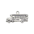 Antique silver school bus charm with school engraving for DIY bracelet and necklace jewelry - School Bus