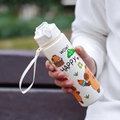 Portable Capybara cartoon water bottle with carrying strap for students and children - White-Ice Cream