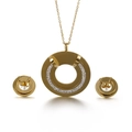 Gouden roestvrijstalen sieradenset met een holle ronde ketting en bijpassende oorknopjes - Gouden Stijl (KS117032-KLX)