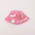 Pink cotton kids bucket hat with plush rabbit, stars, and butterfly decorations - CM8002 Bunny Series / Rose Pink