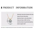 S925 sterling silver necklace featuring 1 carat round blue moissanite pendant with size labels - Classic 6-Prong Gold 1ct